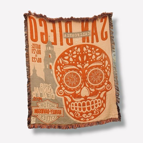 Harley Davidson Fringe Throw Blanket - Picture 2 of 9